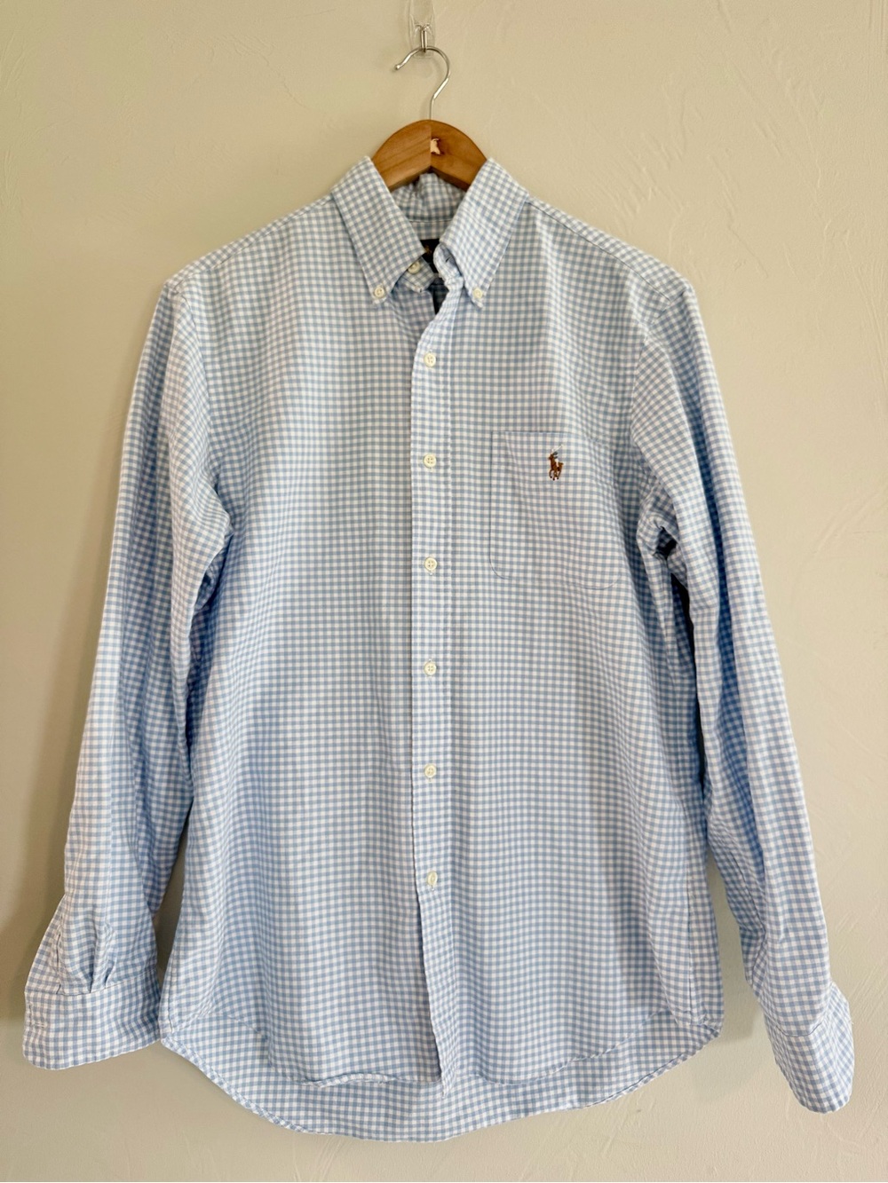 Ralph Lauren Men’s Blue Gingham Button Down Shirt Long Sleeve
